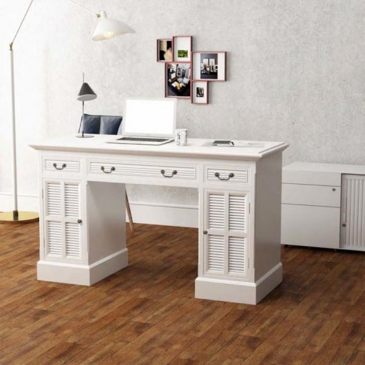 VidaXL Bureau double caisson blanc 140x48x80cm