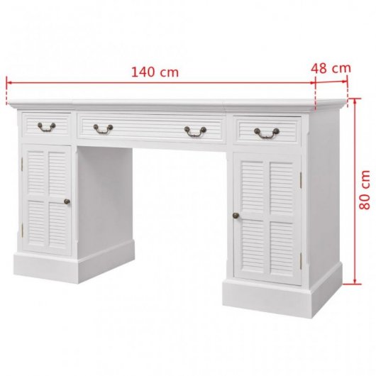 VidaXL Bureau double caisson blanc 140x48x80cm