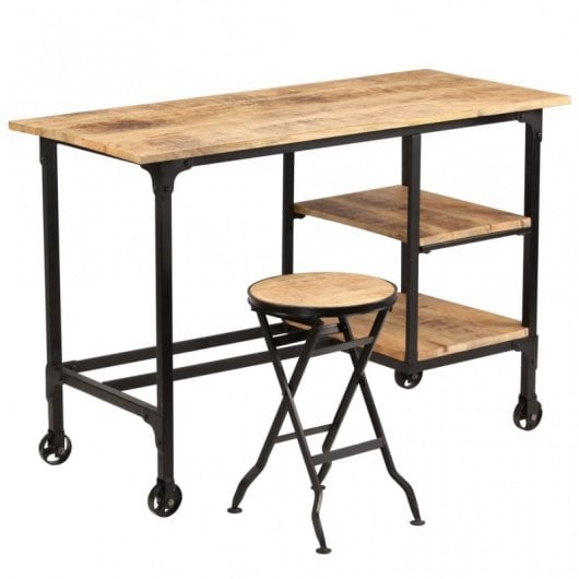 VidaXL Bureau et tabouret pliants en bois de manguier massif 115x50x76cm