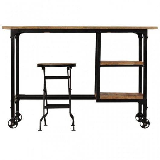 VidaXL Bureau et tabouret pliants en bois de manguier massif 115x50x76cm