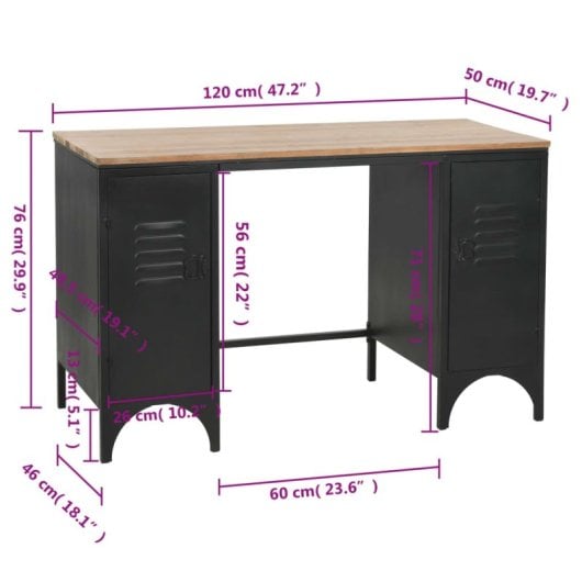 VidaXL Escritorio con Doble Pedestal Madera Abeto y Acero 120x50x76cm