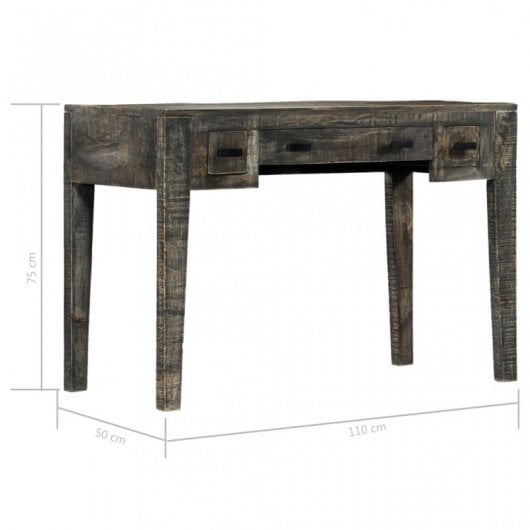 VidaXL Secretária de Madeira Mangueira Maciça Preta 110x50x75cm