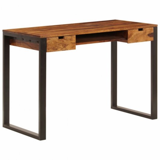 VidaXL Bureau en bois de Sesham massif et acier 110x55x78cm