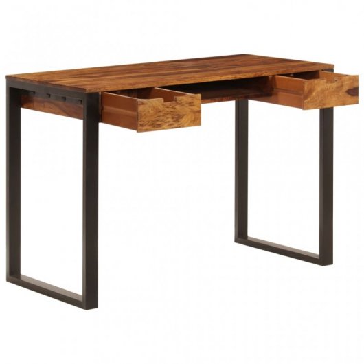 VidaXL Bureau en bois de Sesham massif et acier 110x55x78cm