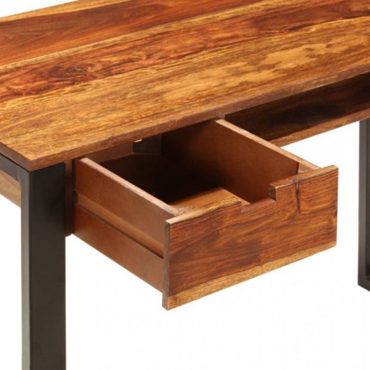 VidaXL Bureau en bois de Sesham massif et acier 110x55x78cm