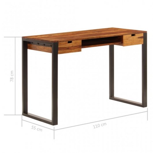 VidaXL Bureau en bois de Sesham massif et acier 110x55x78cm