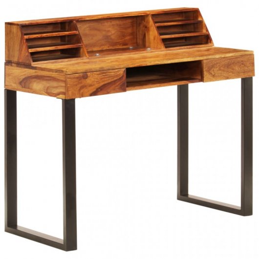 VidaXL Bureau en bois de Sesham massif et acier 110x50x94cm