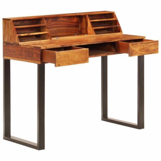 VidaXL Bureau en bois de Sesham massif et acier 110x50x94cm