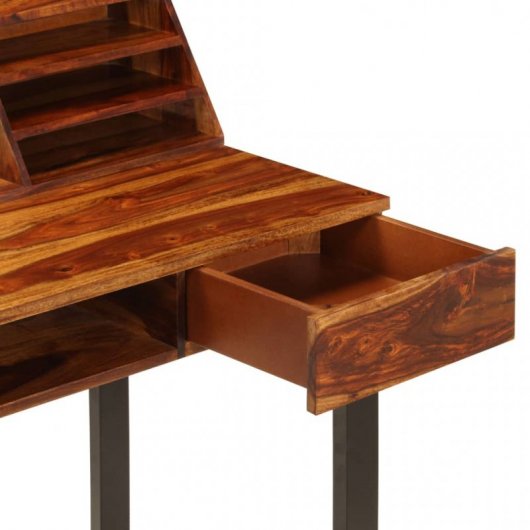 VidaXL Bureau en bois de Sesham massif et acier 110x50x94cm