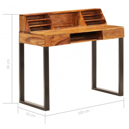 VidaXL Bureau en bois de Sesham massif et acier 110x50x94cm