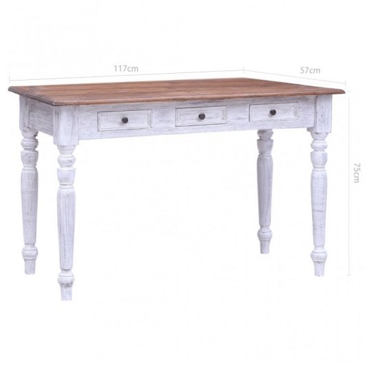 VidaXL Secretária com Gavetas de Madeira Reciclada 117x57x75cm Branca