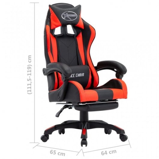 Sedia da gaming VidaXL con poggiapiedi in pelle sintetica rossa/nera