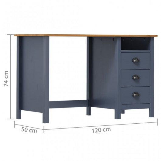 VidaXL Escritorio Hill Range 3 Cajones Madera Pino 120x50x74cm Gris