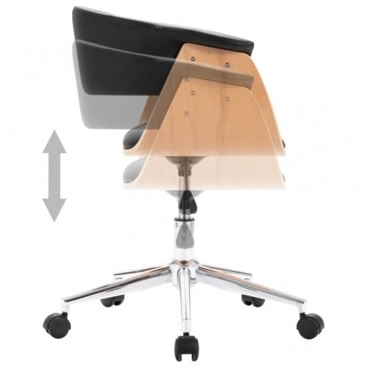 VidaXL Silla de Oficina Giratoria Madera Curvada Cuero Sintético Negro