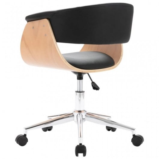 VidaXL Silla de Oficina Giratoria Madera Curvada Cuero Sintético Negro