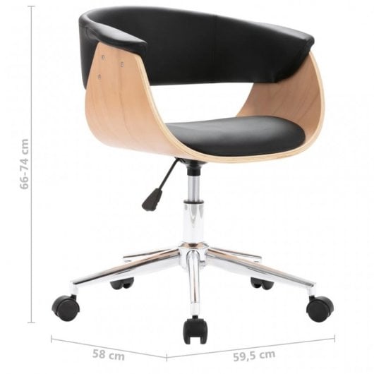 VidaXL Silla de Oficina Giratoria Madera Curvada Cuero Sintético Negro