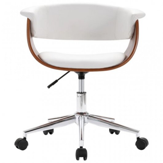 VidaXL Silla Oficina Giratoria Madera Curvada Cuero Sintético Blanco