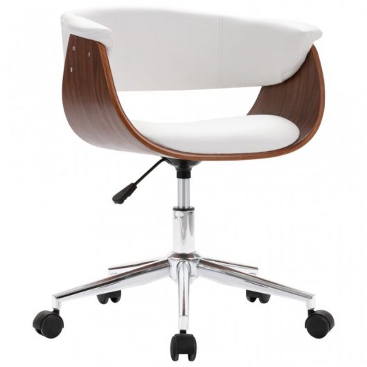 VidaXL Silla Oficina Giratoria Madera Curvada Cuero Sintético Blanco