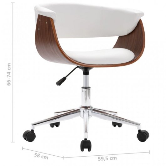 VidaXL Silla Oficina Giratoria Madera Curvada Cuero Sintético Blanco