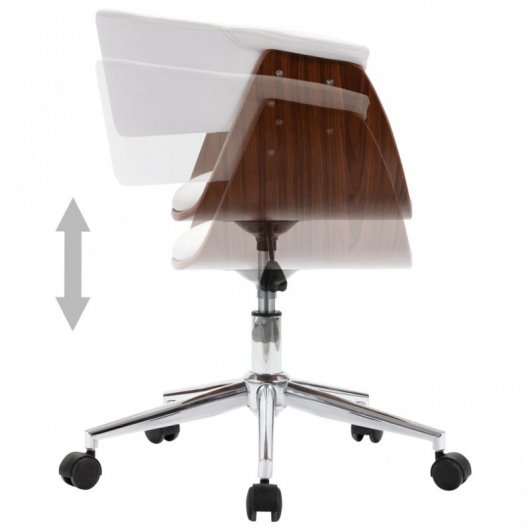 VidaXL Silla Oficina Giratoria Madera Curvada Cuero Sintético Blanco