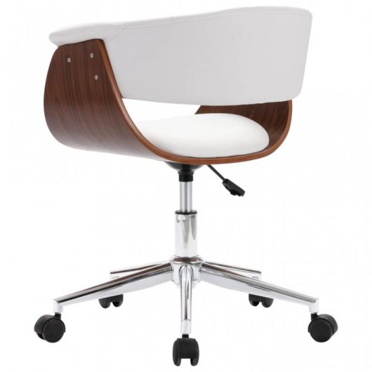 VidaXL Silla Oficina Giratoria Madera Curvada Cuero Sintético Blanco