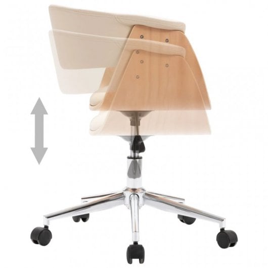 VidaXL Silla de Oficina Giratoria Madera Curvada Cuero Sintético Crema