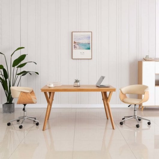 VidaXL Silla de Oficina Giratoria Madera Curvada Cuero Sintético Crema