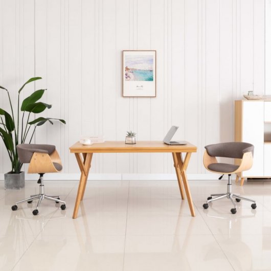 VidaXL Silla de Oficina Giratoria de Madera Curvada y Tela Gris Taupe