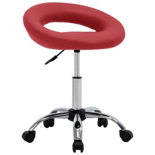VidaXL Silla de Trabajo con Ruedas Cuero Sintético Rojo Tinto