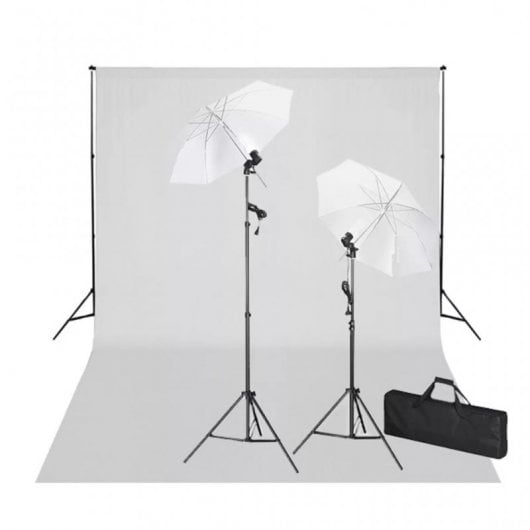 vidaXL Kit de Estúdio Fotográfico 2 Focos + Fundo Branco 600x300cm