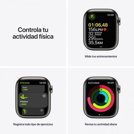 Apple Watch Series 7 GPS + Cellular, 41mm Cassa in Acciaio inossidabile Grafite con Cinturino Sport Azzurro