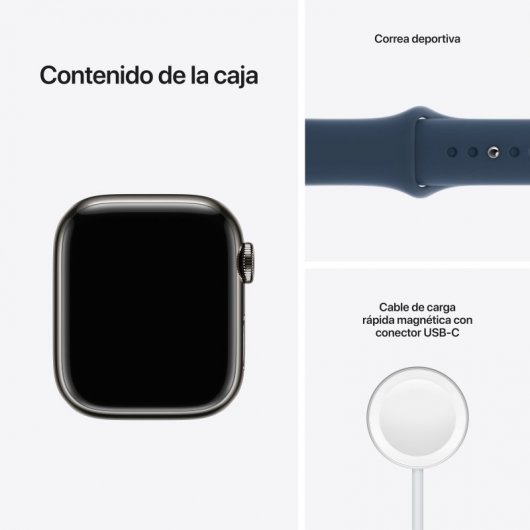 Apple Watch Series 7 GPS + Cellular, 41mm Cassa in Acciaio inossidabile Grafite con Cinturino Sport Azzurro