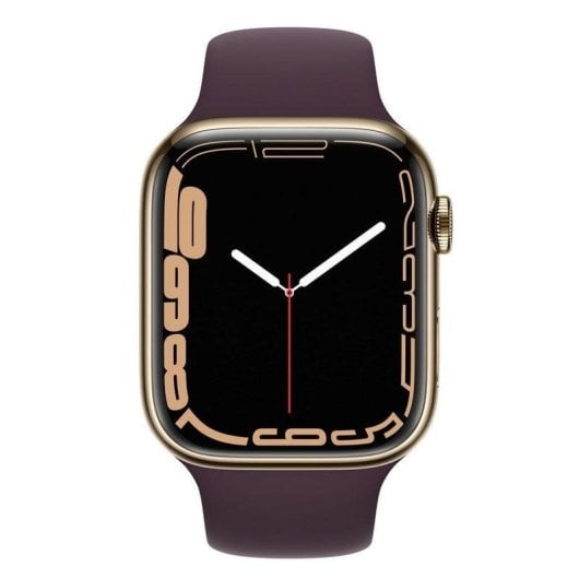 Apple Watch Series 7 GPS + Cellular 45mm OLED Acier Doré Bracelet Bordeaux Étanche IP6X SpO2 ECG