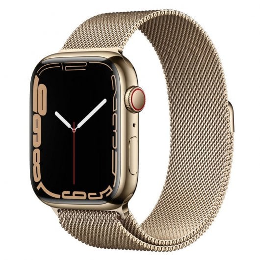 Apple Watch Series 7 GPS + Cellular 45mm Caixa Aço Inoxidável Dourada com Bracelete Malha Dourada