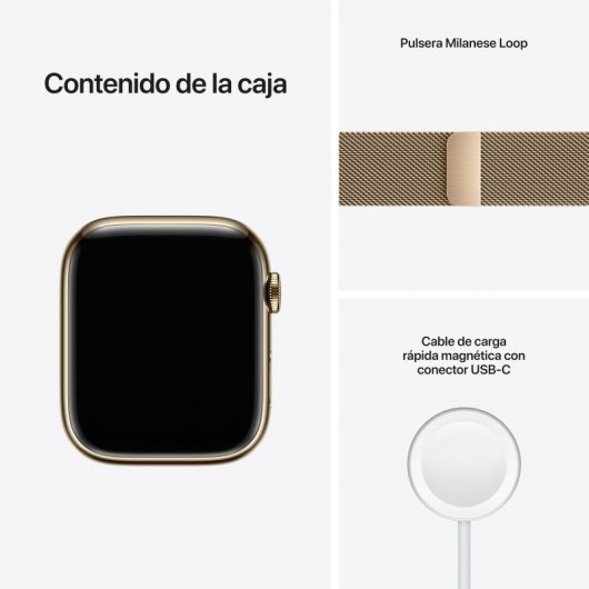 Apple Watch Series 7 GPS + Cellular 45mm Caixa Aço Inoxidável Dourada com Bracelete Malha Dourada