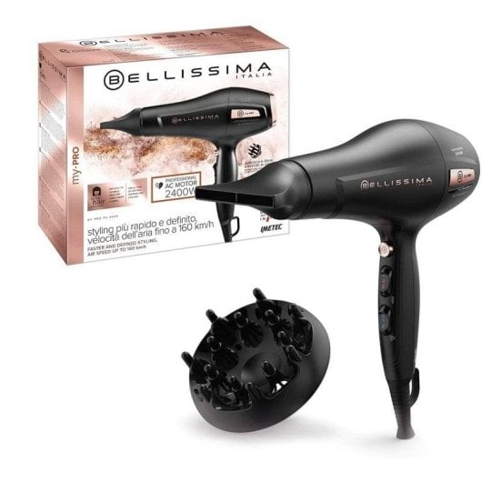 Professioneller Föhn Bellissima My Pro P3 3400 2400W 3 Temperaturstufen 2 Geschwindigkeiten Ionen Diffusor Schwarz