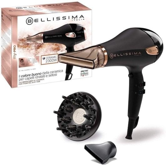 Sèche-cheveux Professionnel Ionique Bellissima My Pro Ceramic P5 3800 2300W 3 Températures 2 Vitesses Accessoires Noir Rose Gold