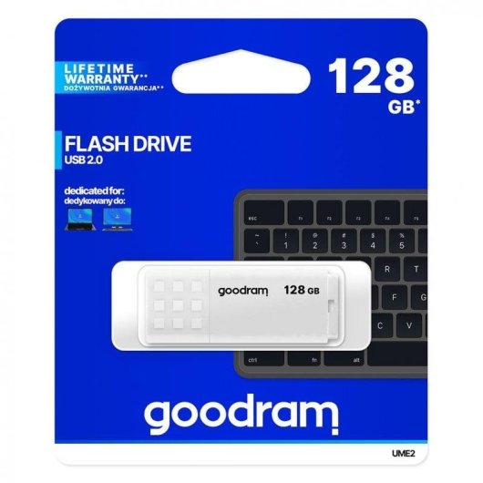 Clé USB GoodRam UME2 128GB USB 2.0 blanche design antidérapant