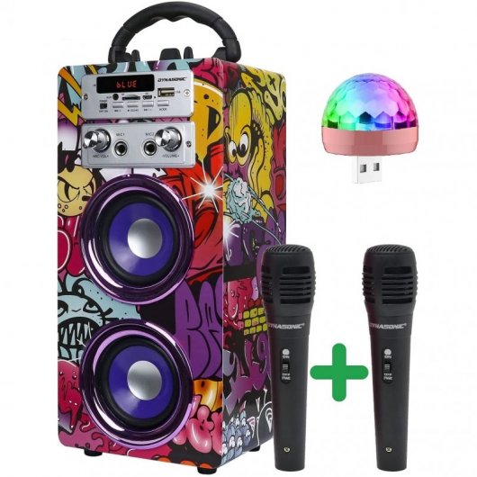 Dynasonic 025-12 Altavoz Bluetooth con Karaoke + 2 Micrófonos Multicolor