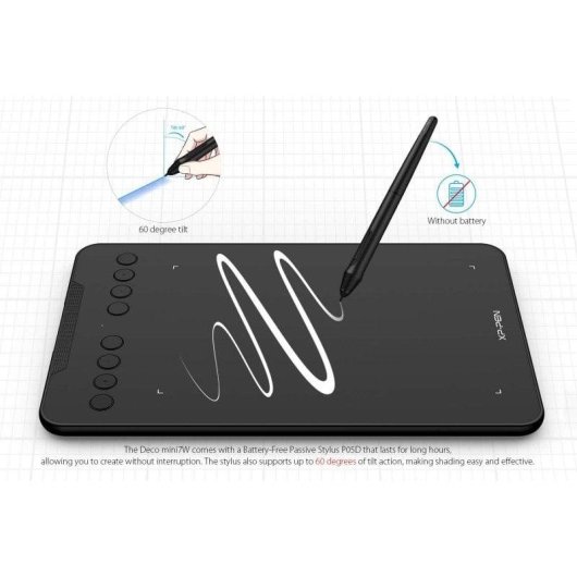 Tablette graphique XP-Pen Deco Mini7 5080 LPI 8 touches USB Noir