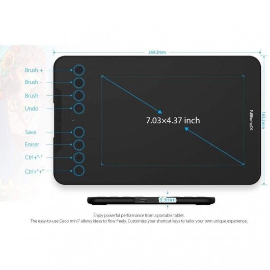 Tablette graphique XP-Pen Deco Mini7 5080 LPI 8 touches USB Noir
