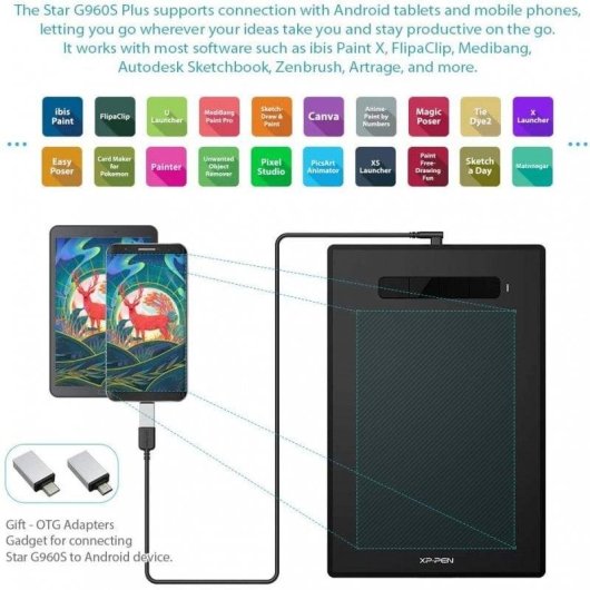 Tablette graphique XP-Pen Star G960S Plus 8192 niveaux 4 touches USB