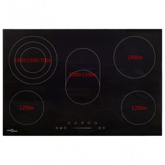VidaXL Plaque Vitrocéramique 5 Zones 90cm Noir