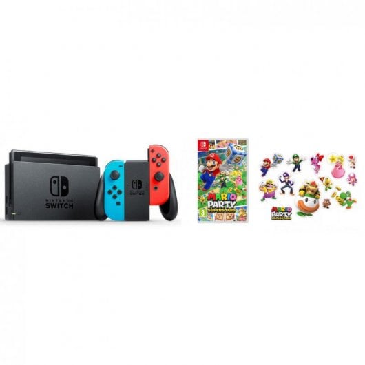 Nintendo Switch Azul Néon Vermelho Néon + Mario Party Superstars + Stickers