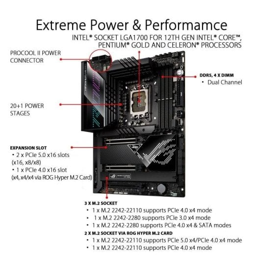 Carte mère ASUS ROG MAXIMUS Z690 HERO Intel Z690 LGA 1700 DDR5 ATX WiFi 6E Thunderbolt RGB Gaming