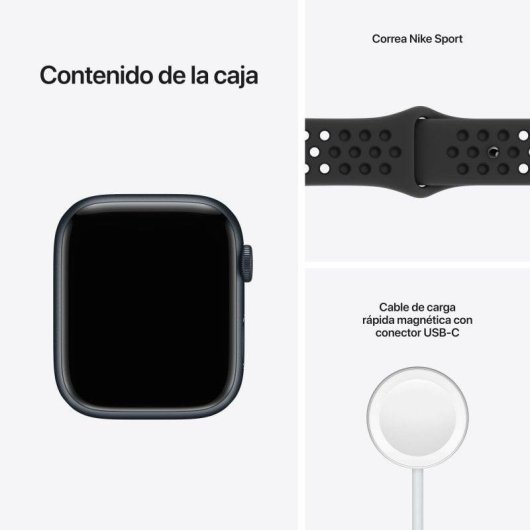 Apple Watch Series 7 Nike GPS 45mm Aluminio Medianoche con Correa Deportiva Antracita Negra