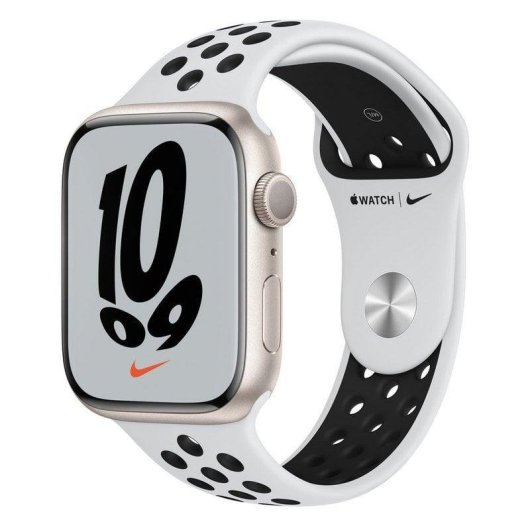 Apple Watch Series 7 Nike GPS 45mm Aluminio Blanco Estrella con Correa Deportiva Platino Negra