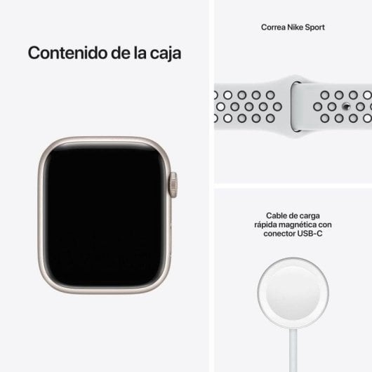 Apple Watch Series 7 Nike GPS 45mm Aluminio Blanco Estrella con Correa Deportiva Platino Negra