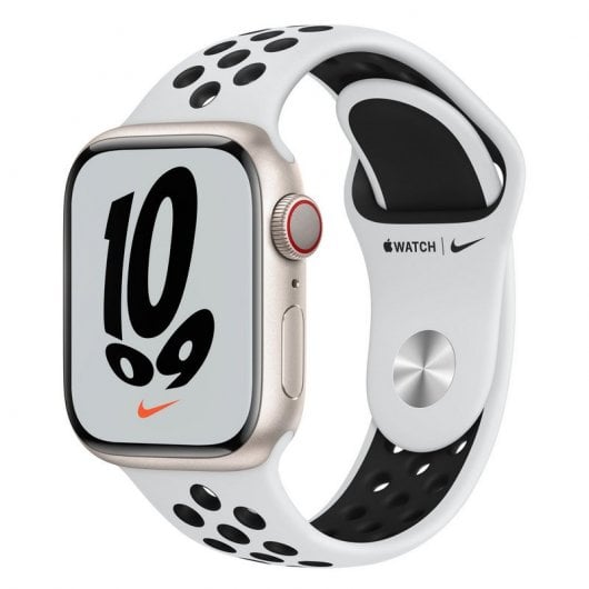 Apple Watch Series 7 Nike GPS + Cellular 45mm Aluminio Blanco Estrella con Correa Deportiva Platino Negra