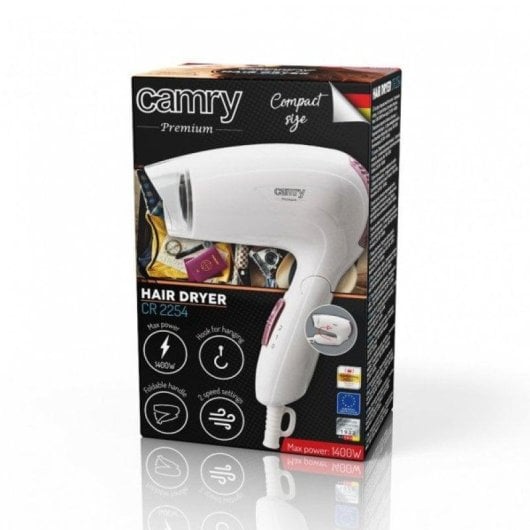 Sèche-cheveux de Voyage Pliable Camry CR 2254 1200W 2 Vitesses Poignée Pliable Blanc/Rose